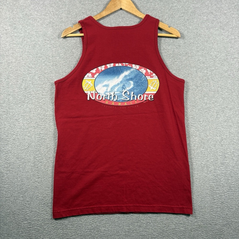 Vintage North Shore Hawaii Surf Tank Top Red Protect Our Ocean Surfer Mens M